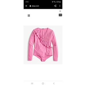 J.Crew Women's Deep Blossom Pink Ruffle-Front Wrap Bodysuit One-Piece Large